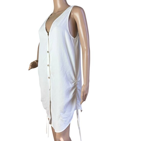 BSUBeach White Sleeveless Button Front Ruched Hem Sides Swim Cover Up M - Picture 2 of 6